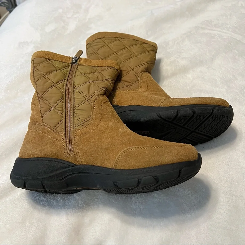 Lands’ End Suede Quilted Zip Tan On Boots size 7 Medium